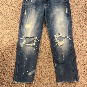 MOTHER Distressed Blue Ankle Jeans